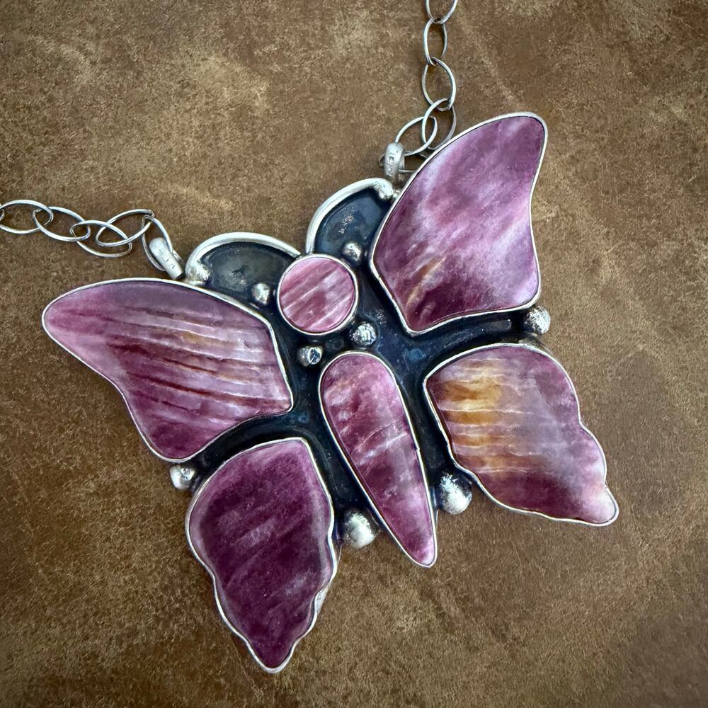 Purple Spiny Butterfly Necklace Silver Native American Jewelry Navajo - Shelia B